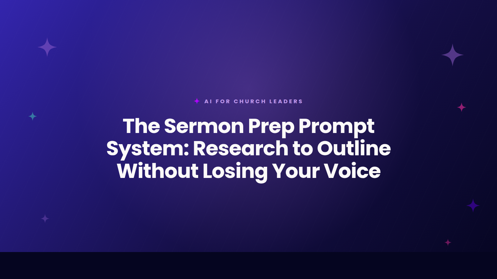 Title card reading The Sermon Prep Prompt System showing a 3 step flow from research to outline for pastors.