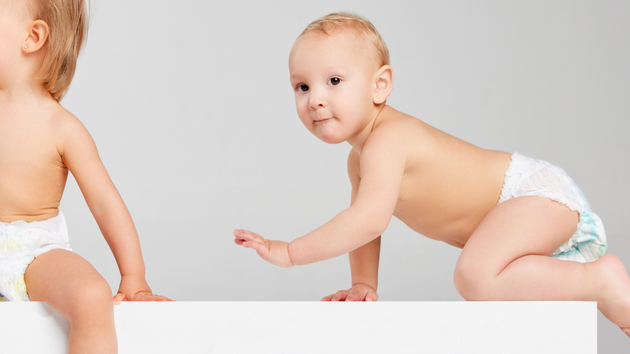 two toddlers in pull up nappies