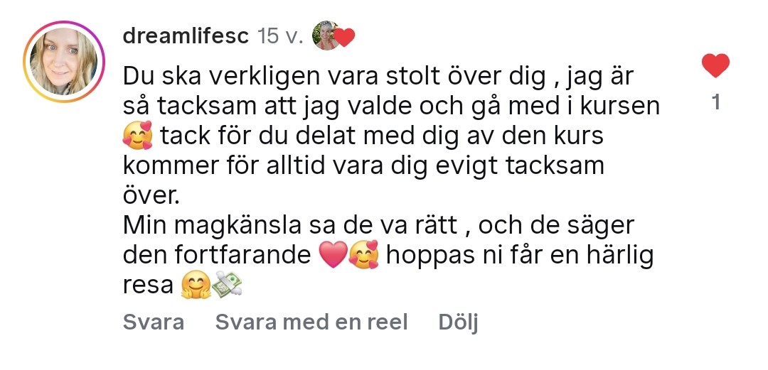 Skärmdump: kommentar från Sofie, deltagare