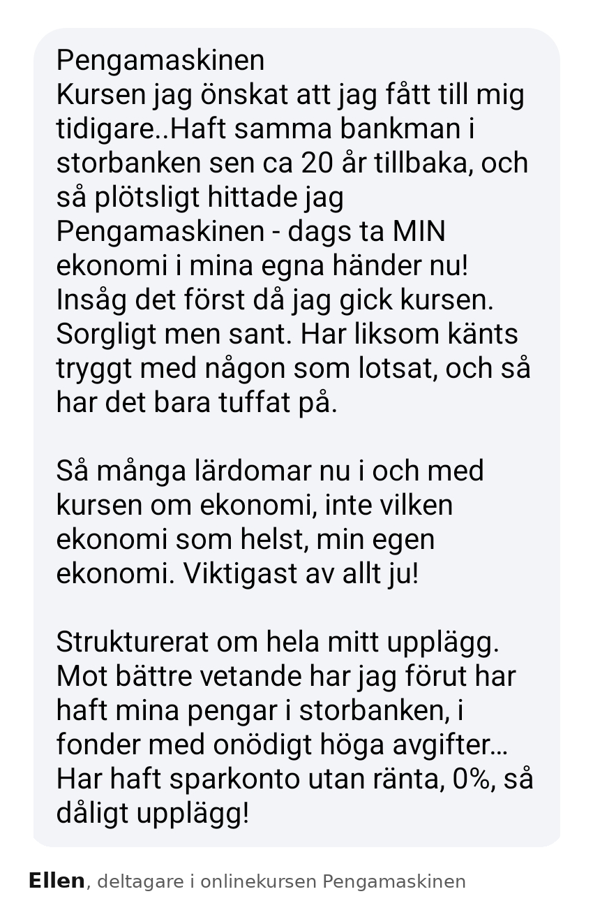 Skärmdump: Ellen, deltagare, om bankmannen i 20 år