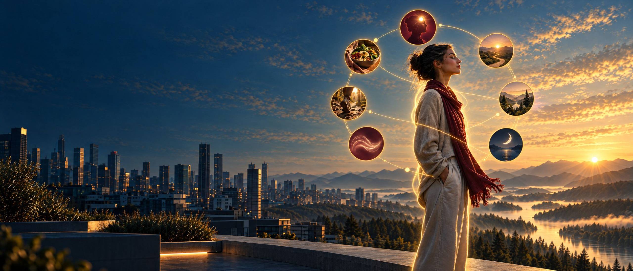 A woman between city and nature, visualizing the whole-system approach