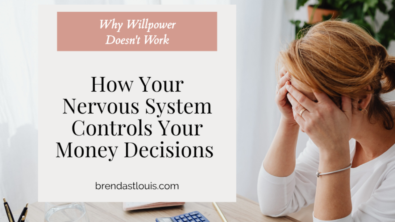 Overwhelmed woman at a desk of scattered bills — blog post: How Your Nervous System Controls Your Money Decisions. How Your Nervous System Controls Your Money Decisions . Why Willpower doesn't work 