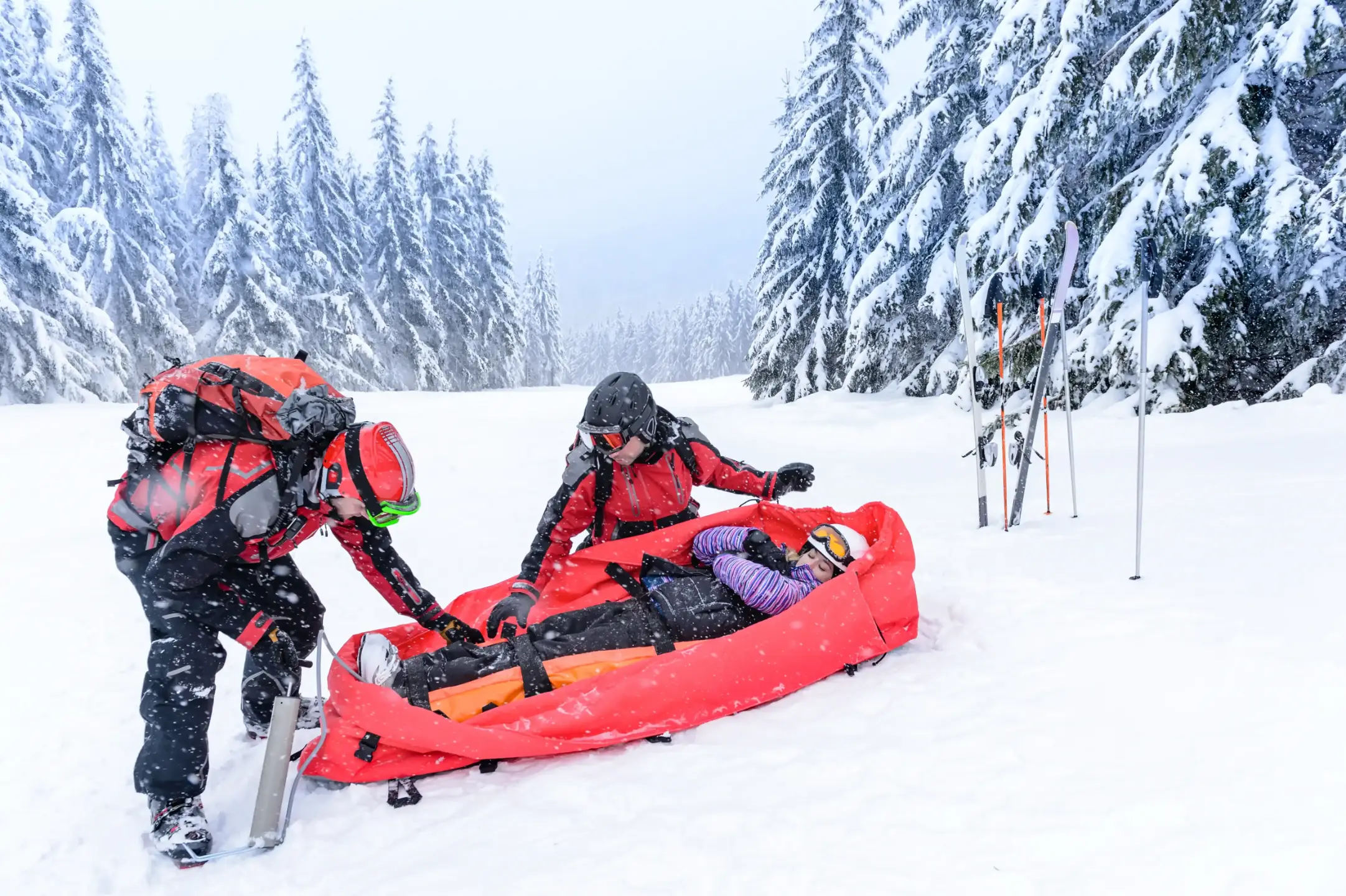 Mountain employee experiencing knee pain and injury strain