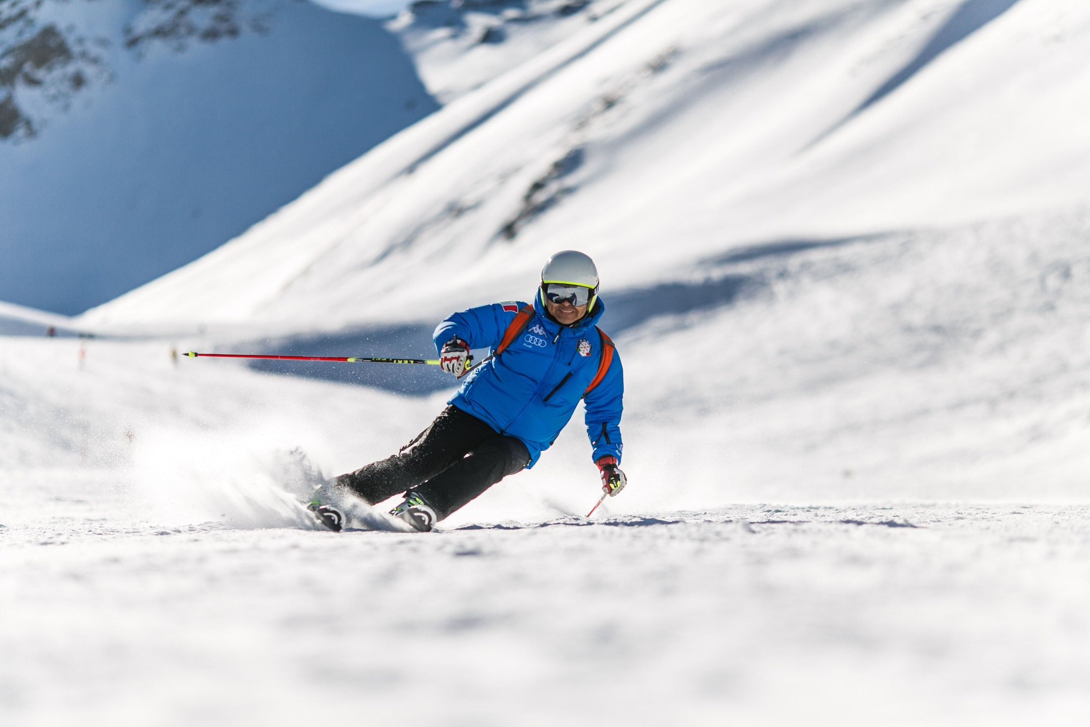 Skier training on a snowy mountain