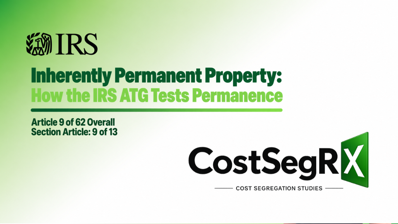 CostSegRx engineer evaluating installed commercial equipment for inherently permanent property classification under the IRS ATG