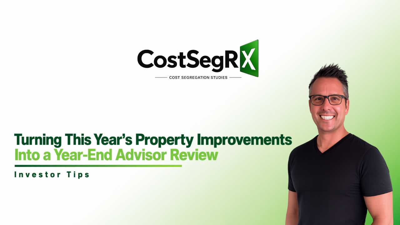 Commercial property improvement records organized for a year-end advisor review