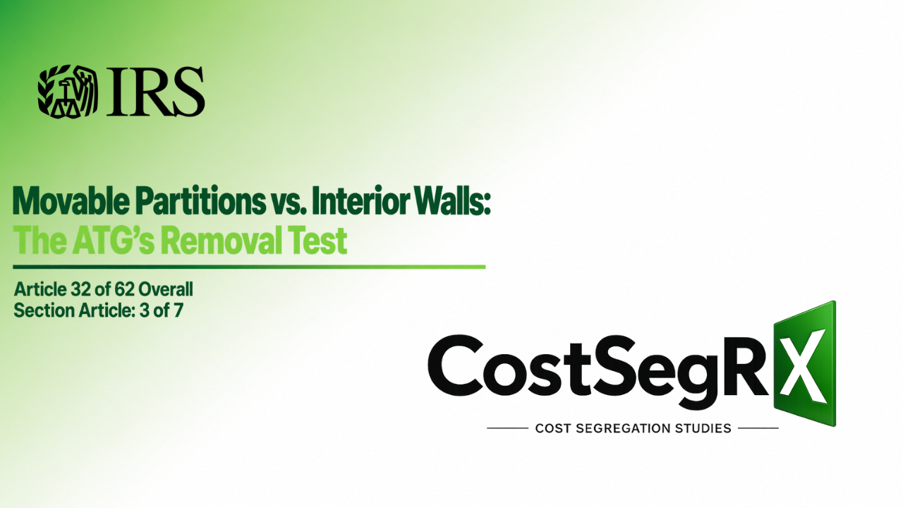 Commercial interior showing the difference between movable modular partitions and permanent non-load-bearing walls during cost segregation analysis