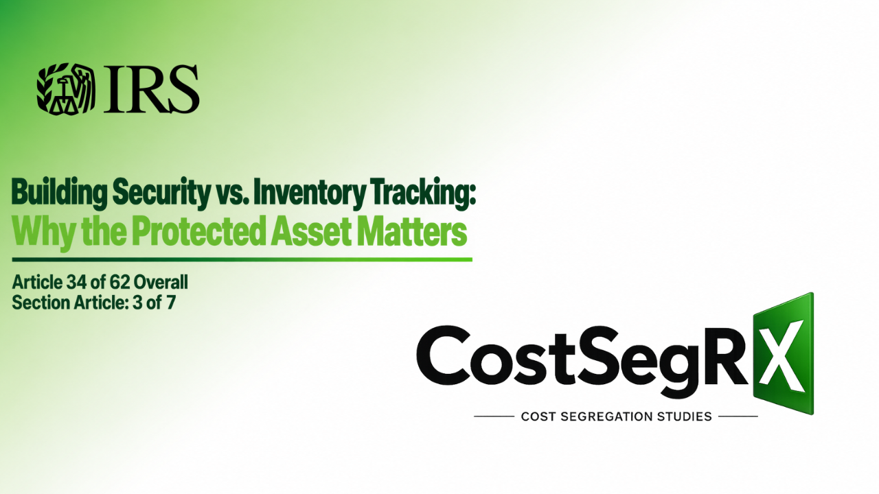 Commercial facility comparing building security cameras and access controls with electronic inventory-tracking cameras, scanners, and gates