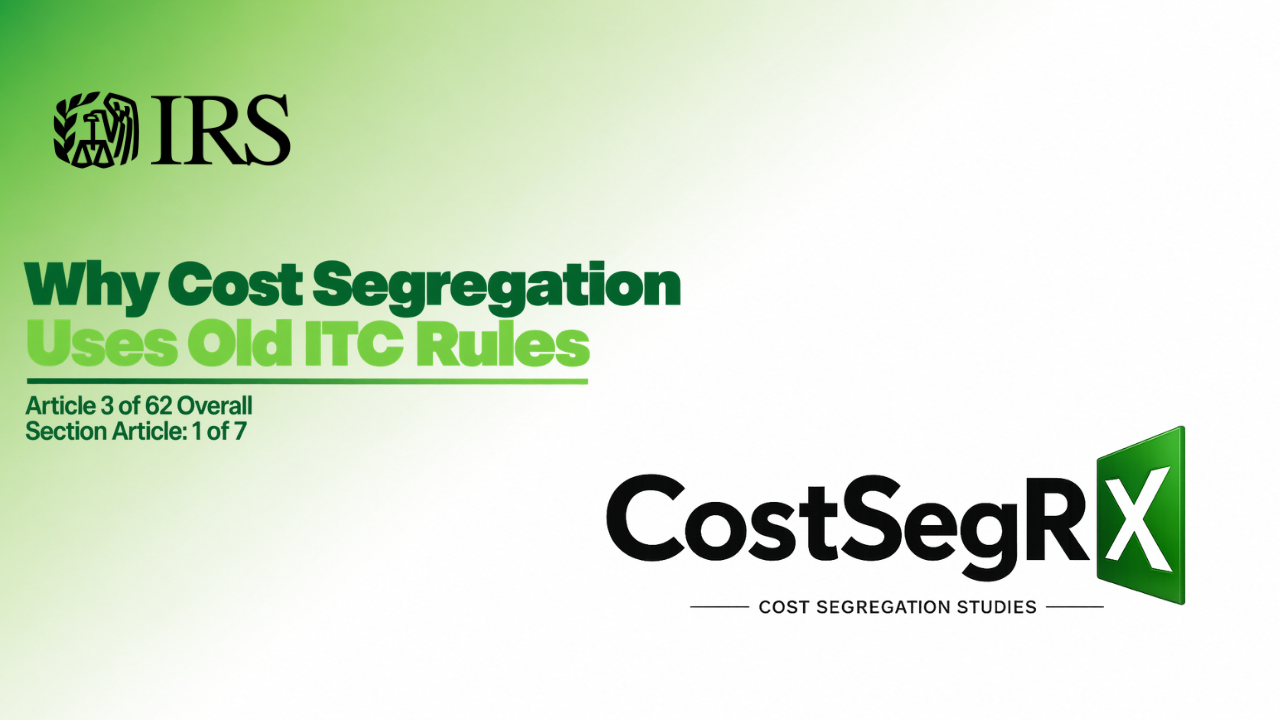 CostSegRx engineer reviewing commercial building assets and classification criteria tied to former Investment Tax Credit rules