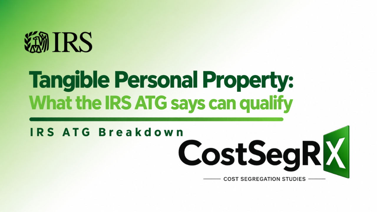 CostSegRx engineer evaluating installed commercial assets for tangible personal property classification under the IRS ATG