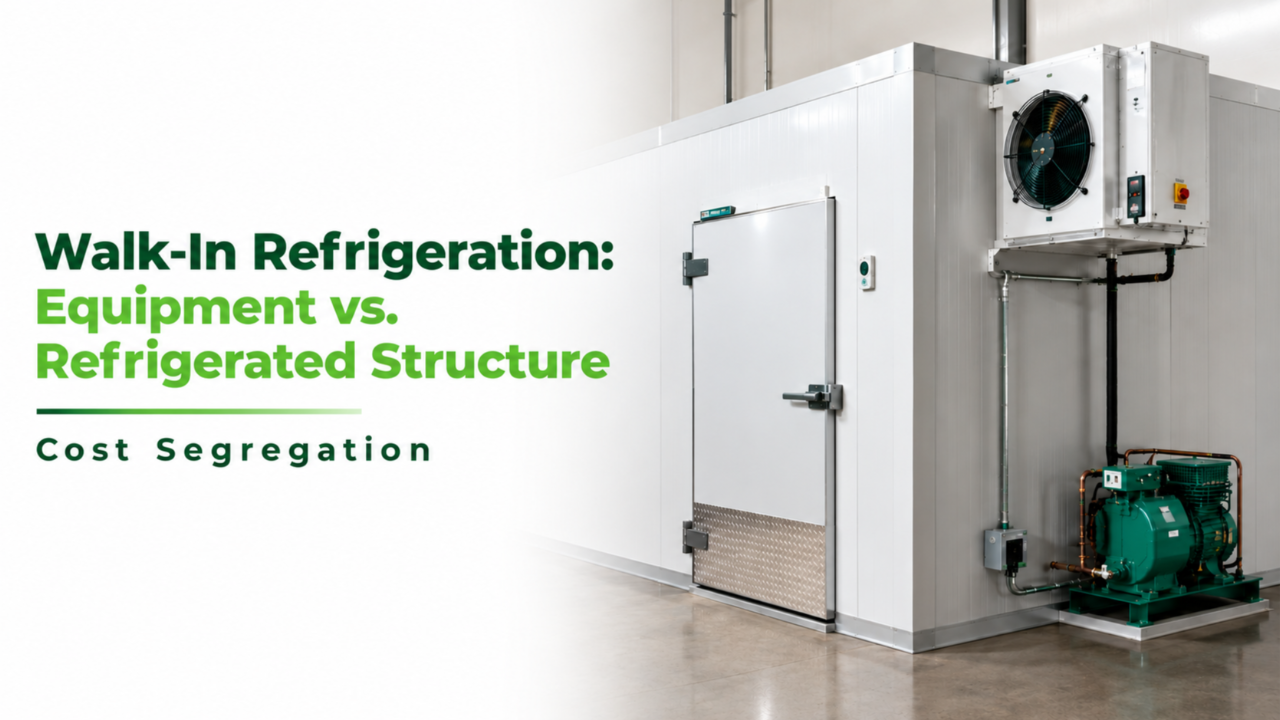 Walk-in refrigeration equipment and refrigerated structure showing component-level engineering distinctions