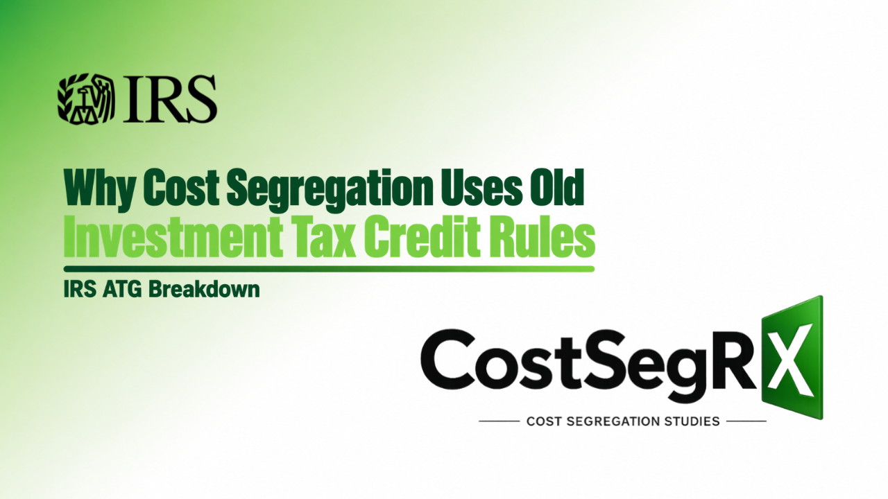 CostSegRx engineer reviewing commercial building assets and classification criteria tied to former Investment Tax Credit rules
