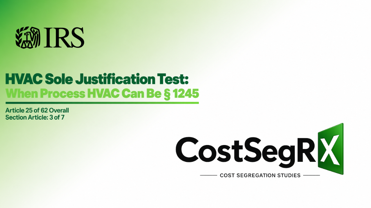 Commercial process HVAC system illustrating the sole justification test for temperature and humidity control serving machinery or material processing