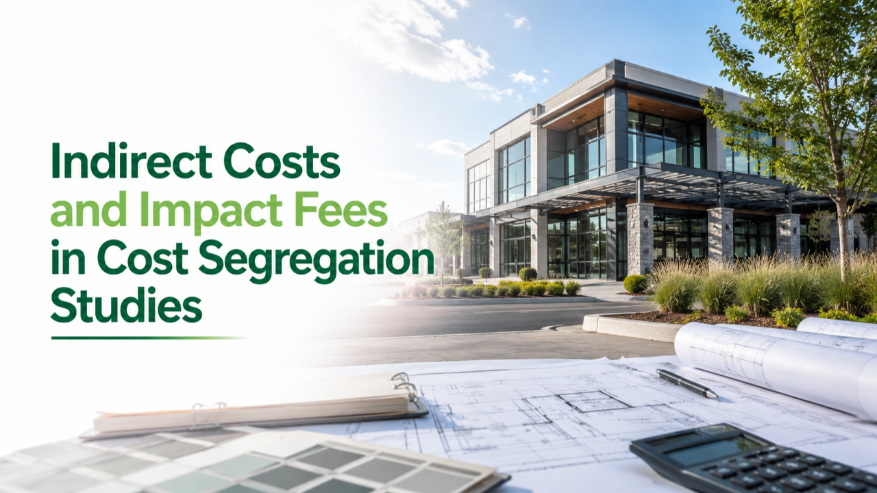 Commercial property development plans with cost segregation allocation notes for indirect costs and impact fees