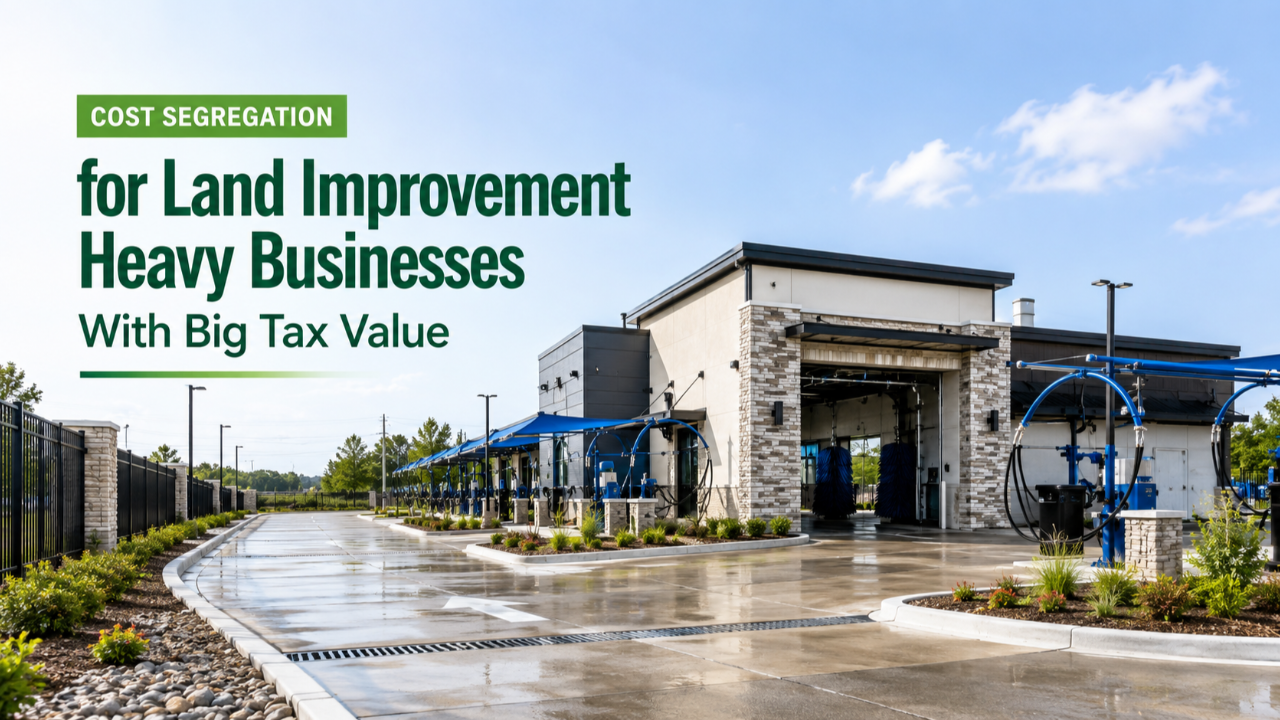 Cost segregation for land improvement heavy businesses including car washes, mobile home parks, marinas, and specialty properties