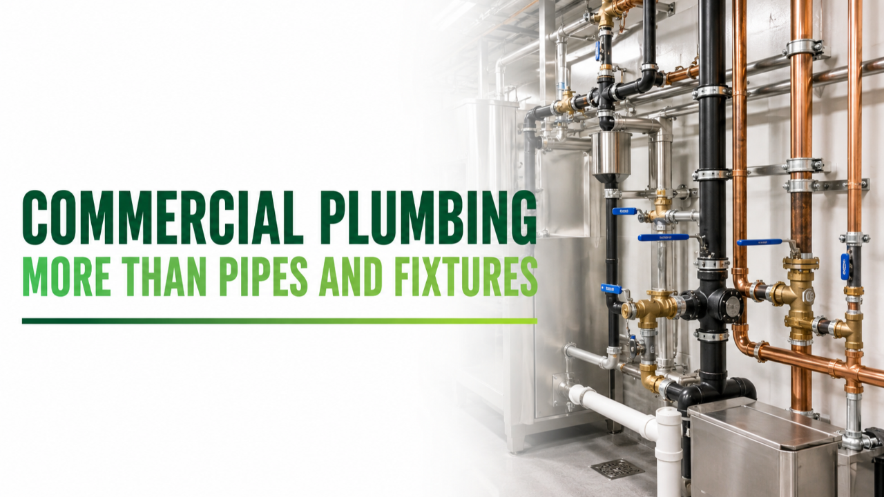 Commercial plumbing systems in a commercial property showing pipes, fixtures, and equipment connections used in engineering-based cost segregation analysis
