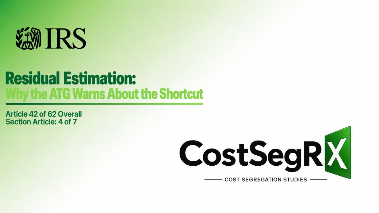 CostSegRx engineer reviewing residual cost allocation and building costs for a commercial property