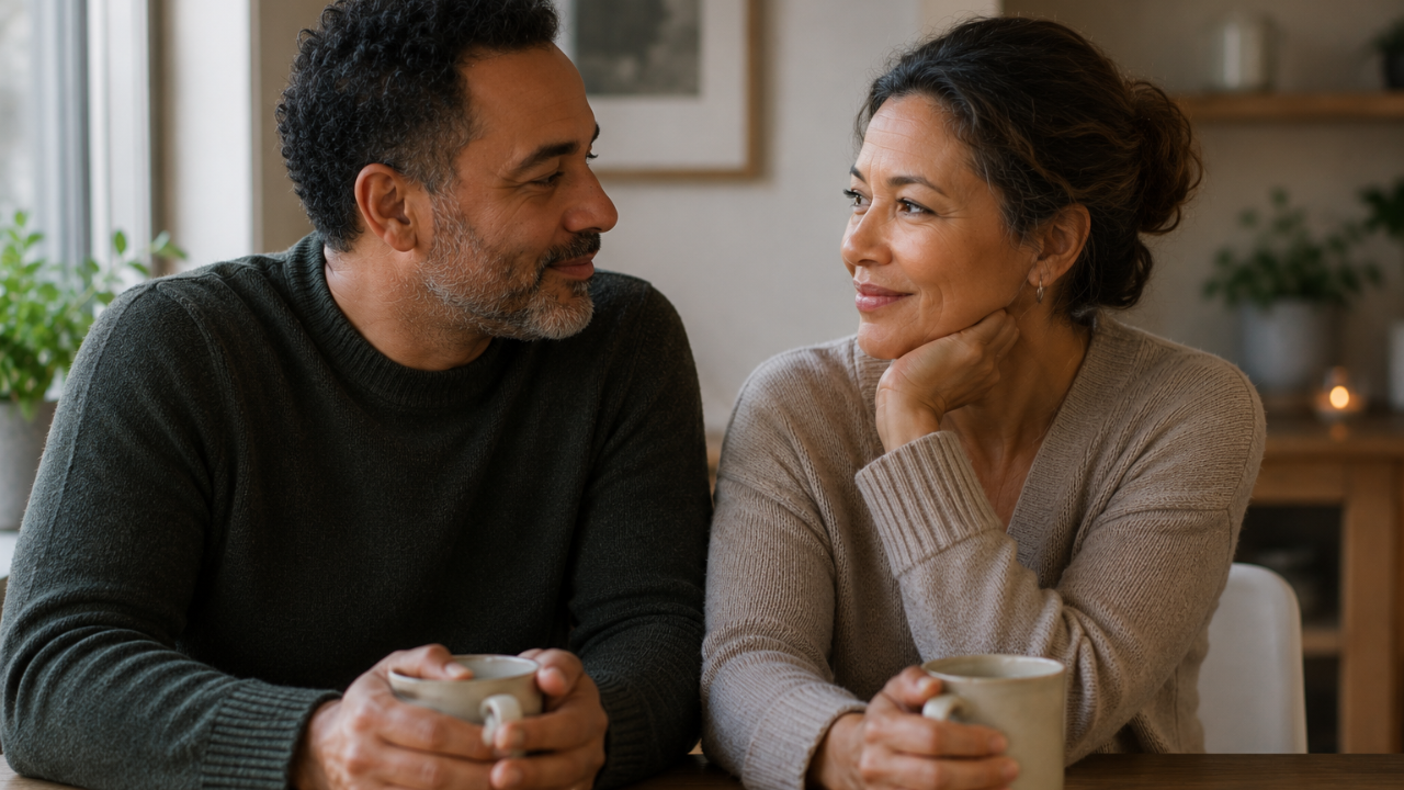 Couple sitting together having a calm conversation