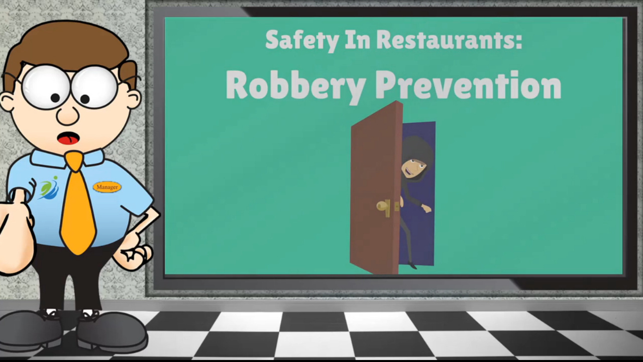 Restaurant safety training explaining robbery prevention procedures and employee safety during restaurant robberies.