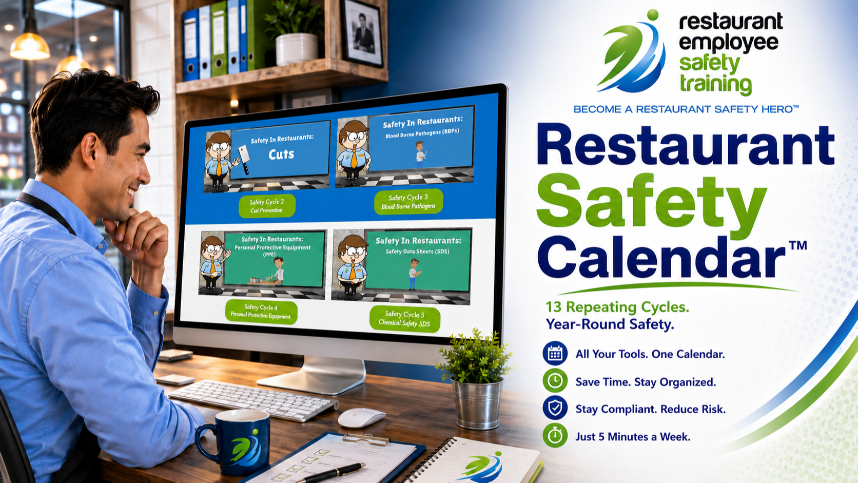 Restaurant Safety Calendar™ showing restaurant managers a year-round schedule of employee safety training topics.