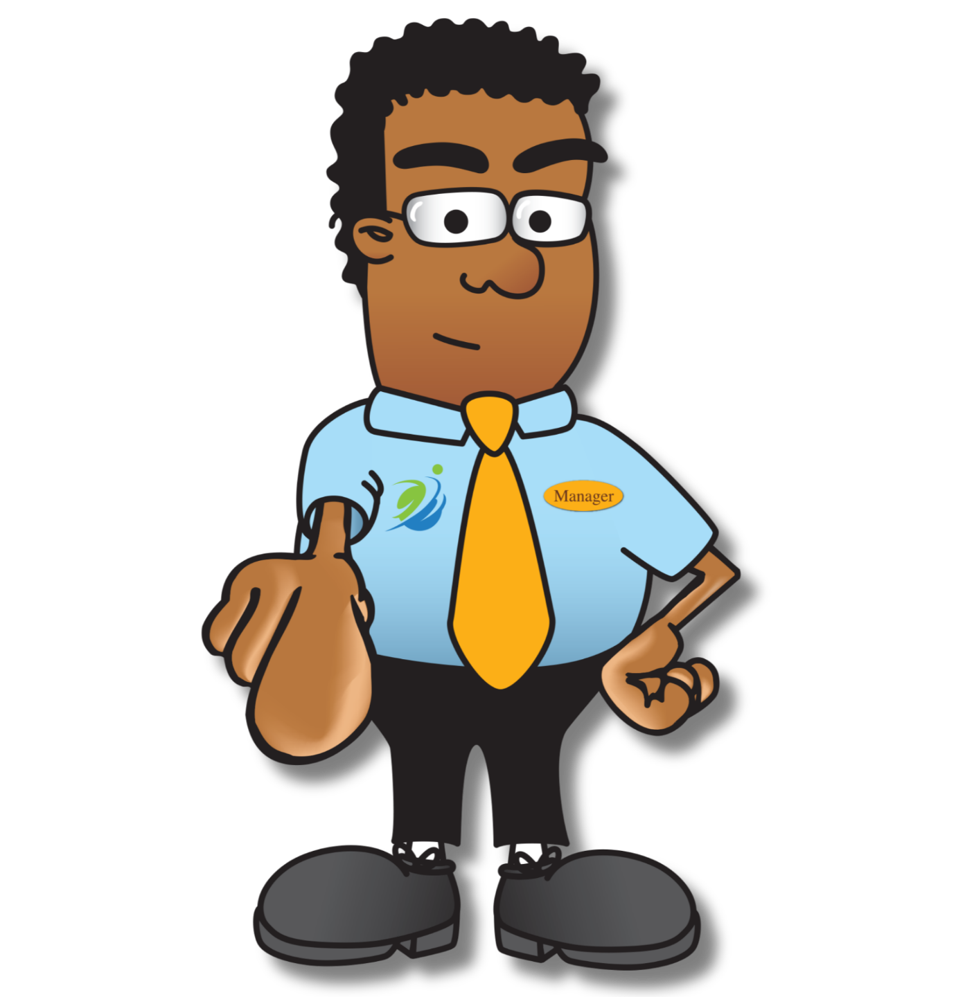 Smiling cartoon employee holding a pencil, ready to learn restaurant safety.