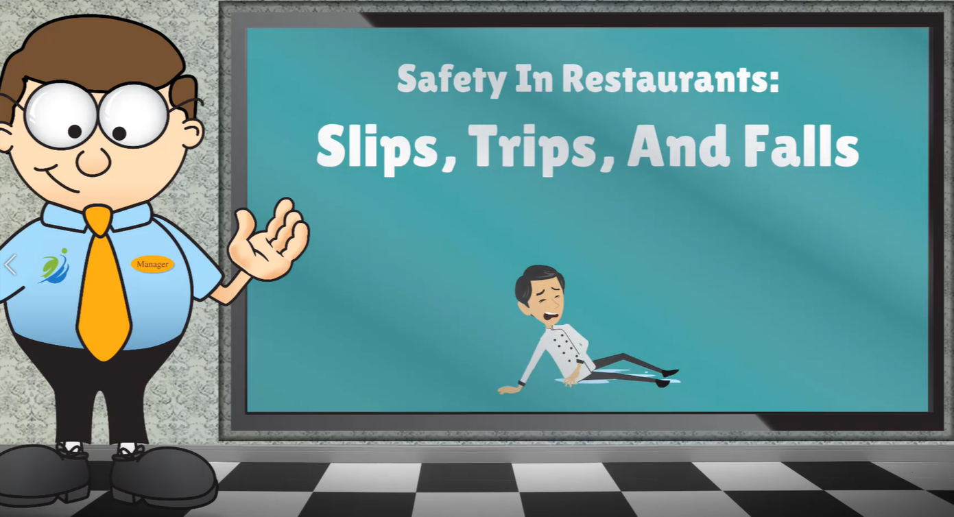 Slip and Fall Prevention training – cartoon floor hazard icon