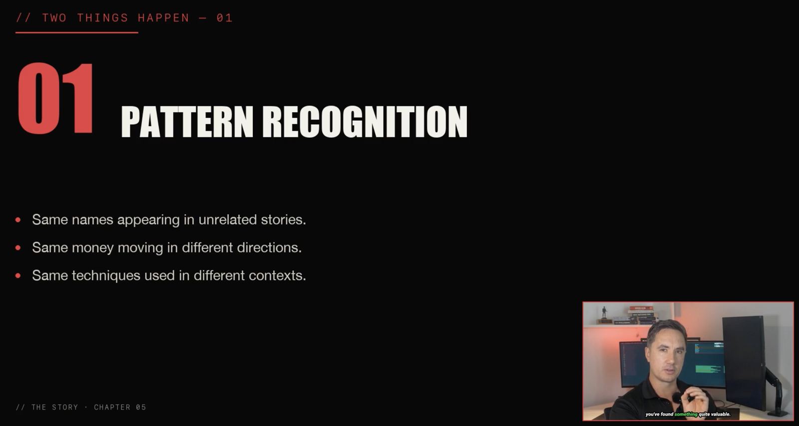 Lesson slide: pattern recognition, from the story of a live network investigation