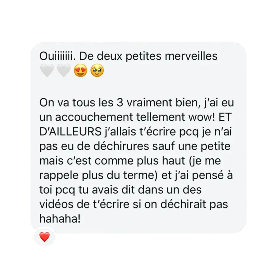 Témoignage : accouchement avec très peu de déchirures après le programme Prête à accoucher