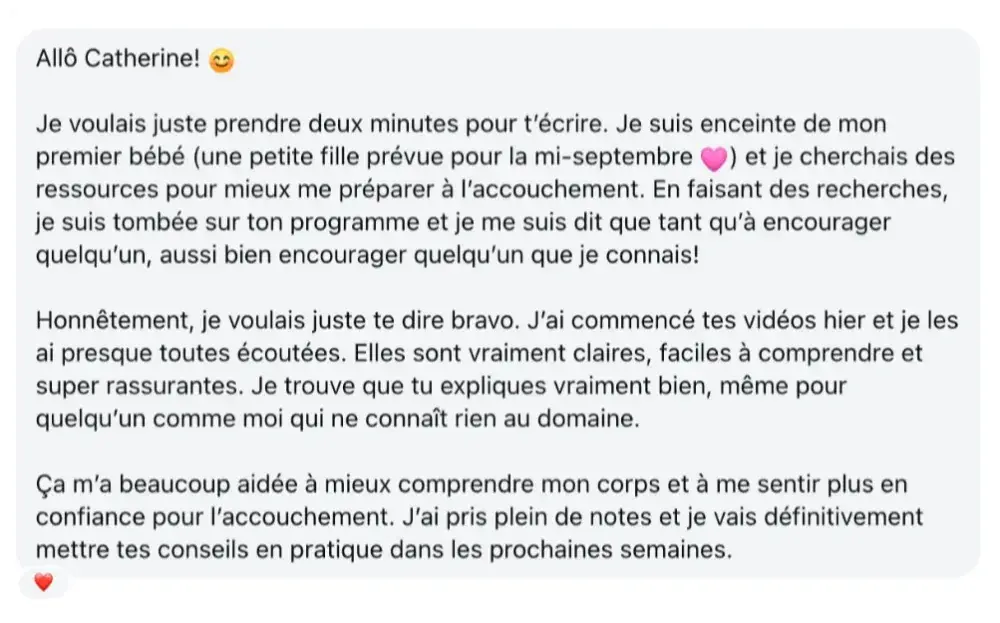 Témoignage d'une cliente du programme Prête à accoucher sur sa préparation à l'accouchement