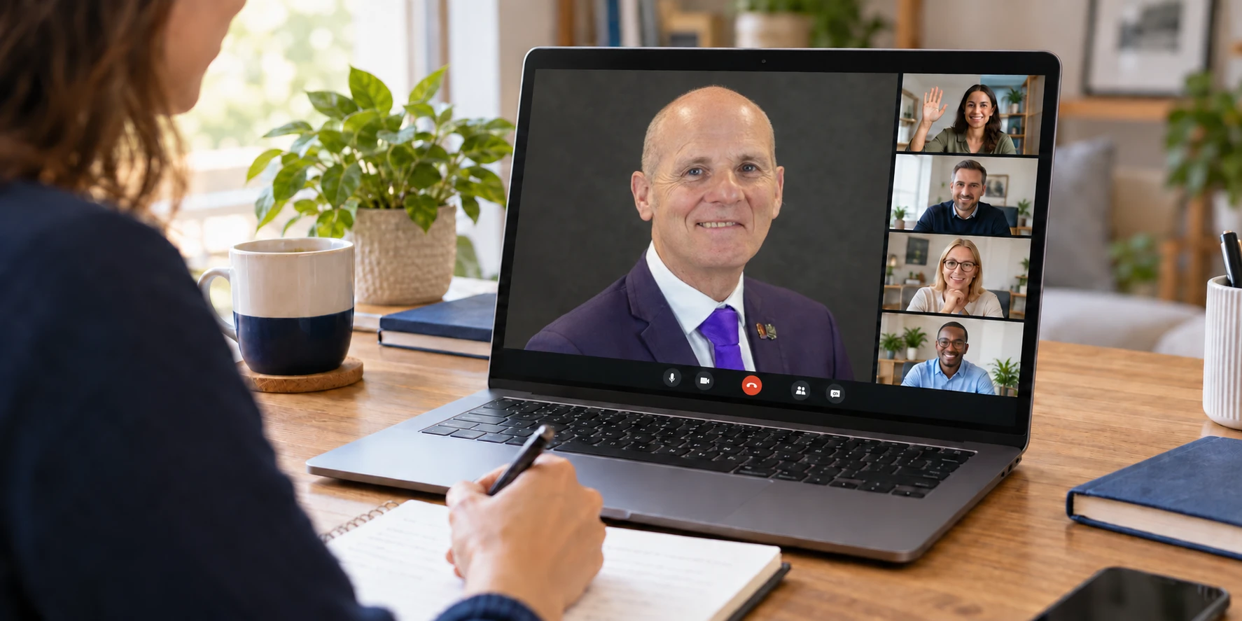 A member watching Joe O'Connor host a live online session on her laptop