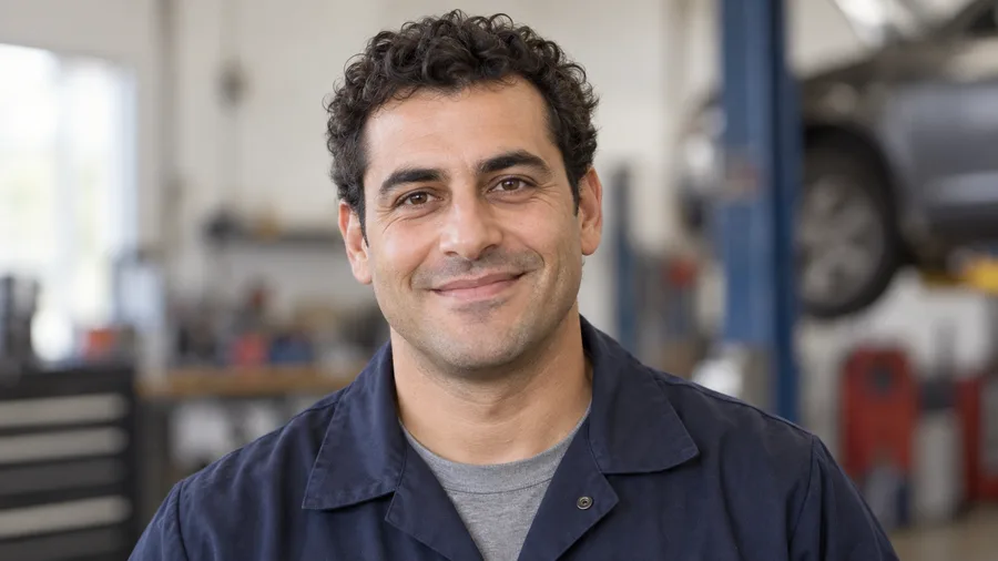 A smiling mechanic in his workshop