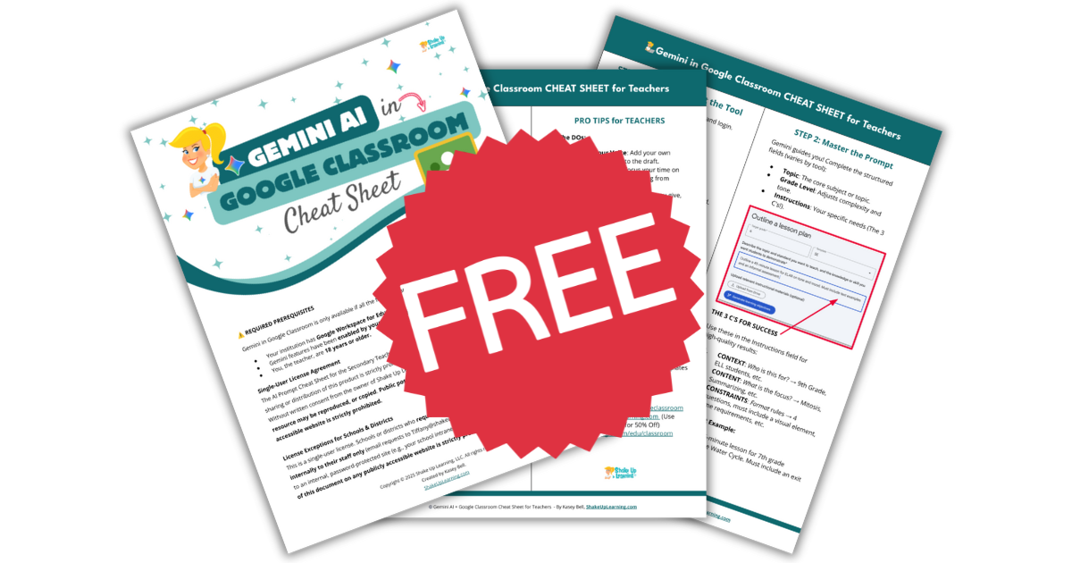 FREE Gemini AI in Google Classroom Cheat Sheet for Teachers