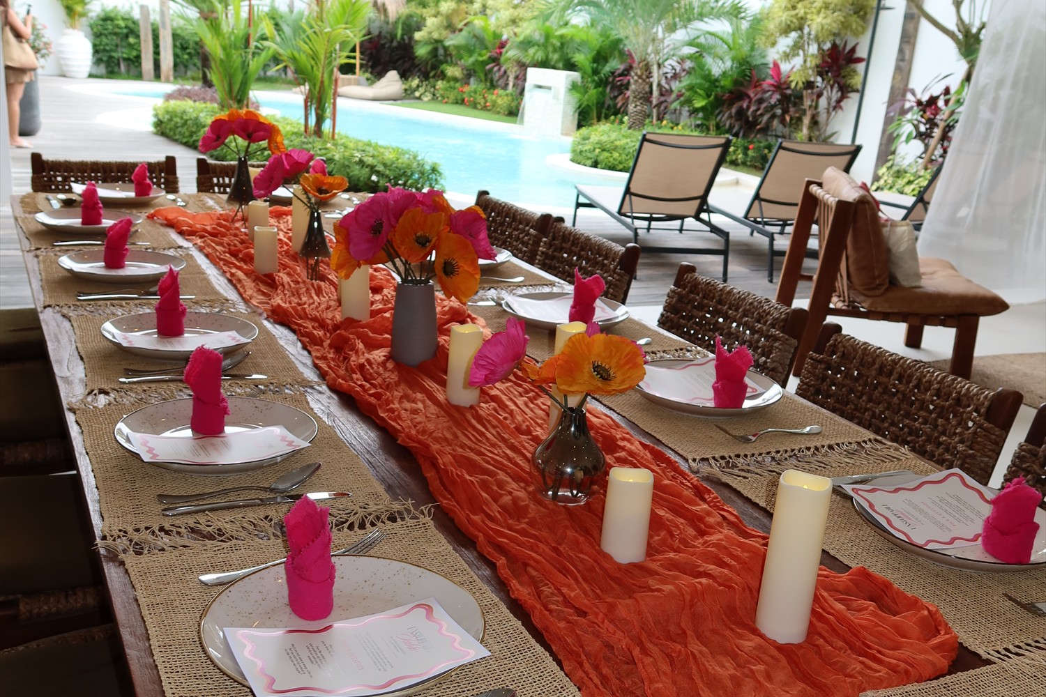 The table set for the room at dusk in Bali