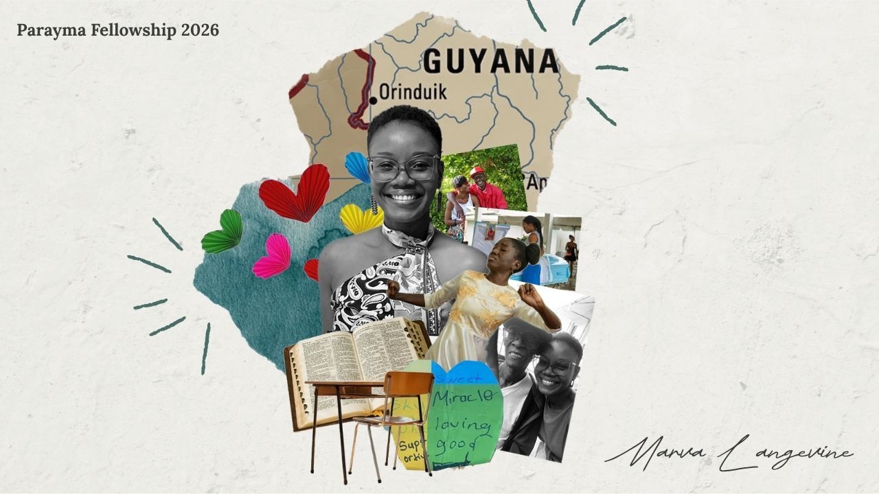 Artistic collage with a headshot of Marva Langevine in the center.
