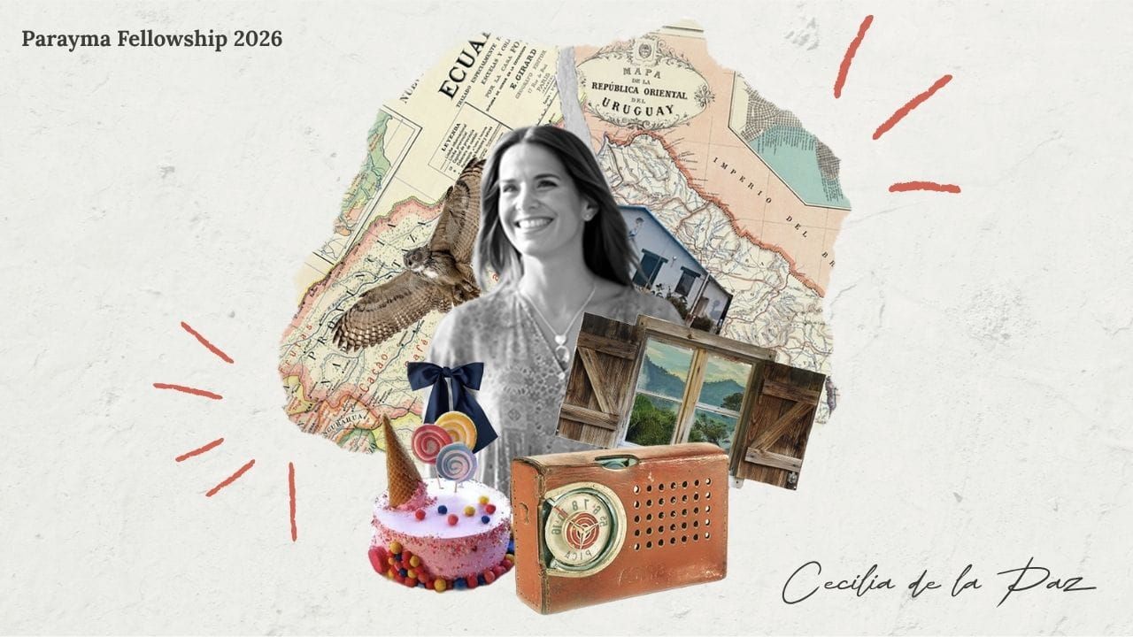 A collage with a headshot of Cecilia de la Paz at the center