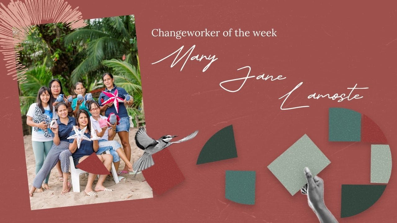Changeworker of the week graphic with a headshot of Mary Jane Lamoste
