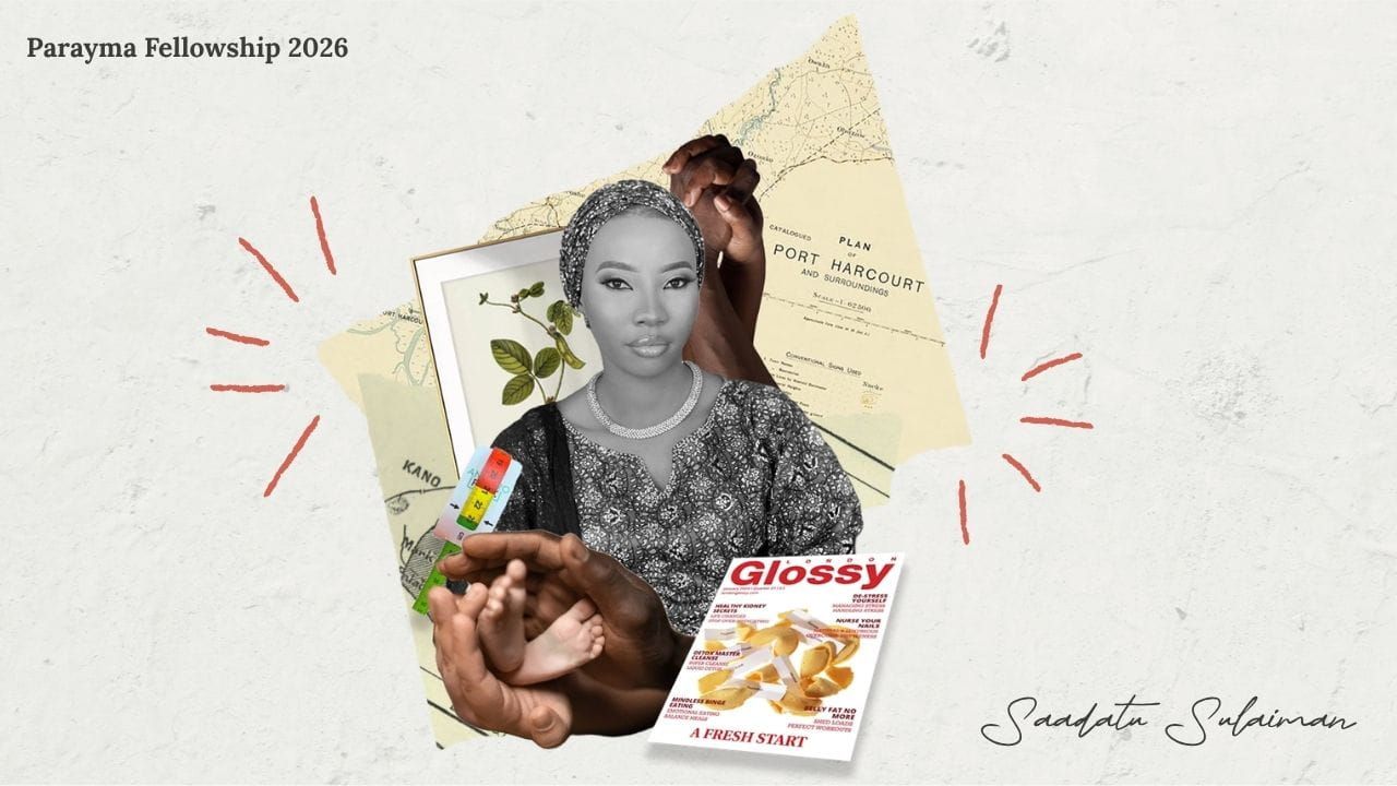 Artistic collage with a headshot of Saadatu Sulaiman in the center.