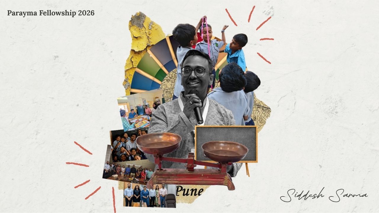 Artistic collage with a headshot of Siddesh Sarma in the center.