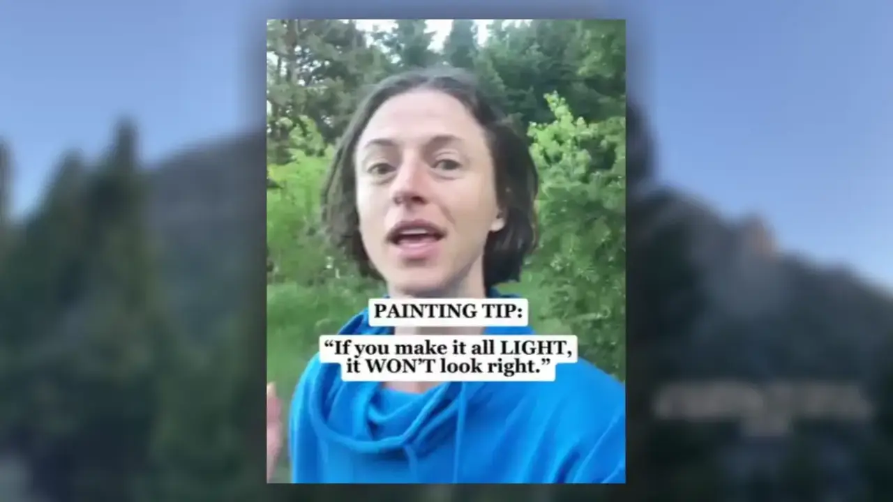 Artist Juliene sharing a watercolor painting tip outdoors, explaining how light and shadow help preserve highlights and create realistic depth in watercolor paintings.