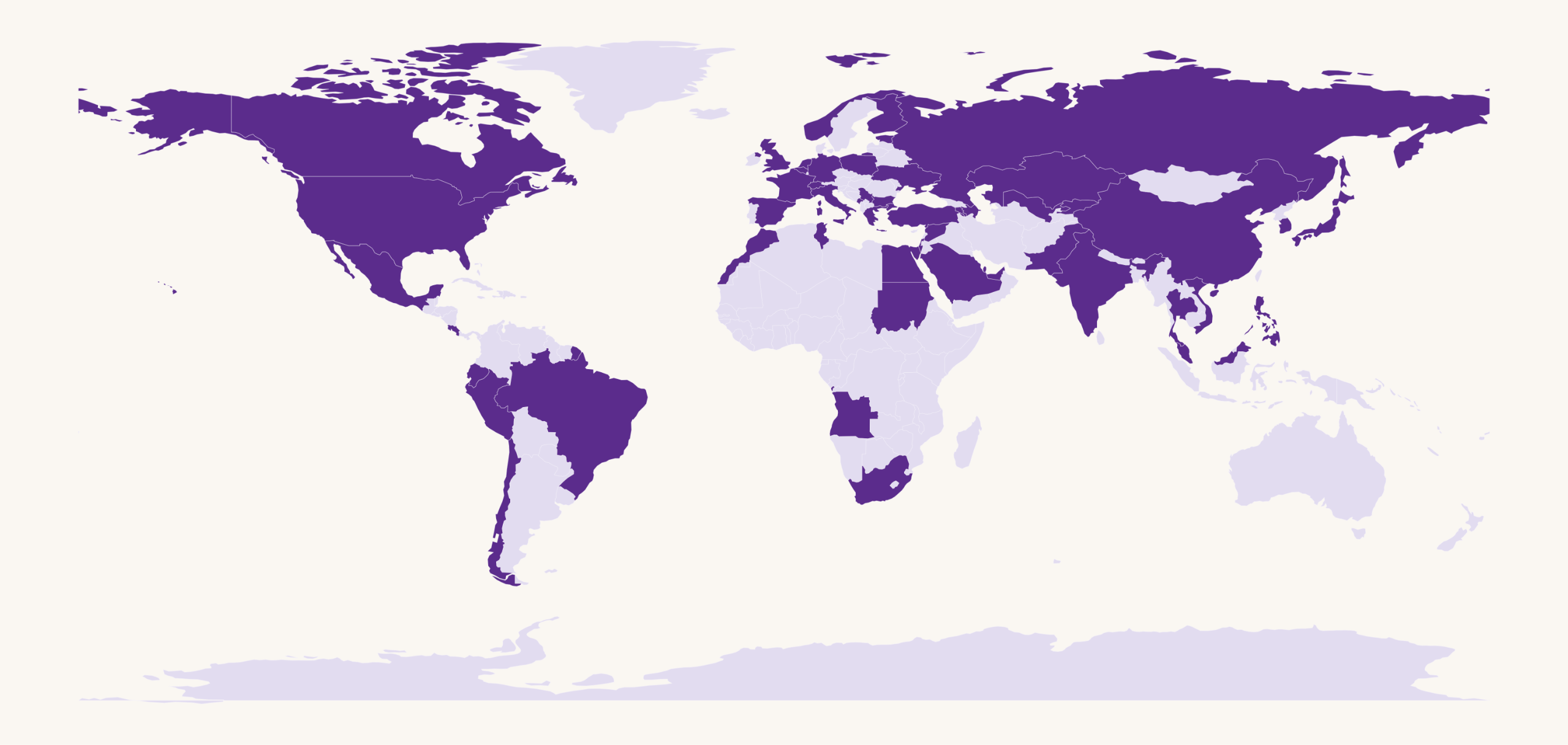 World map showing House of Dunton's global client base across 50+ countries and six continents