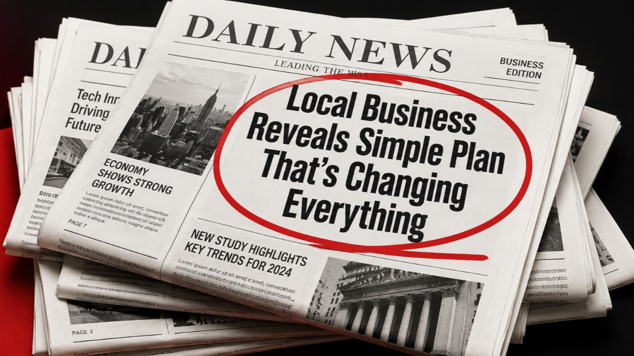 A stack of newspaper front pages with one bold headline circled in red. 
