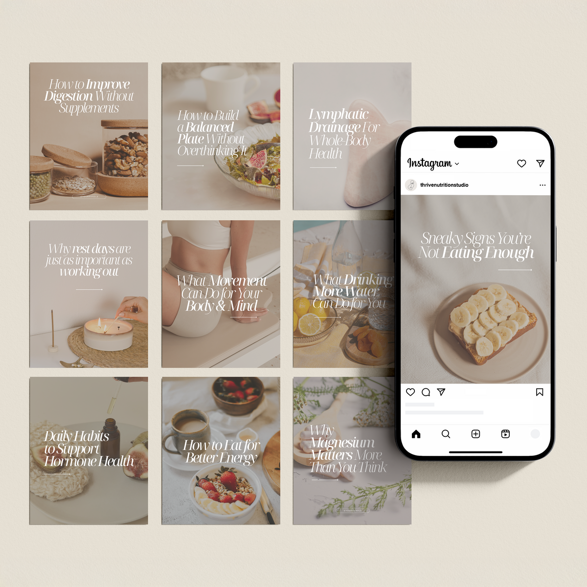 Health and wellness carousel Instagram template previews