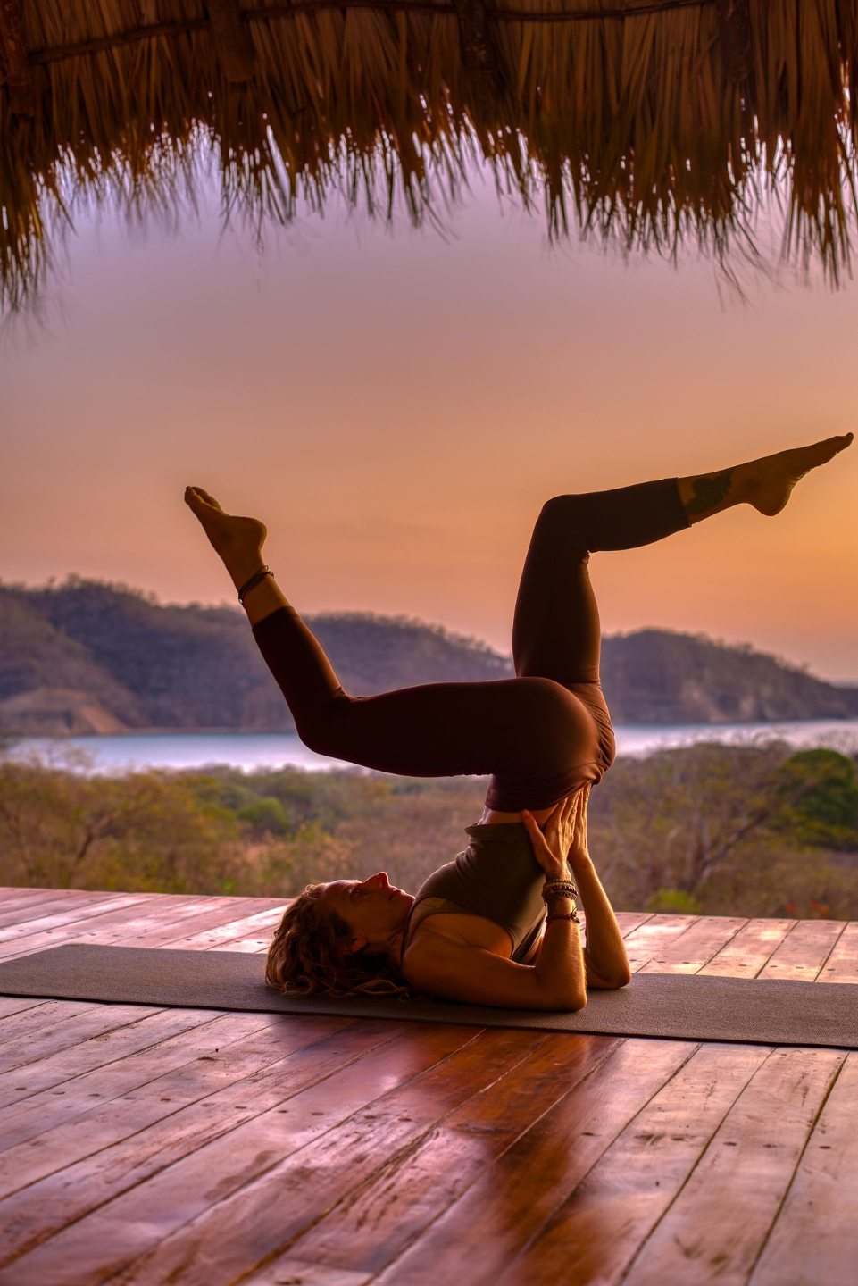 Jungle yoga shala with mats set up in a circle