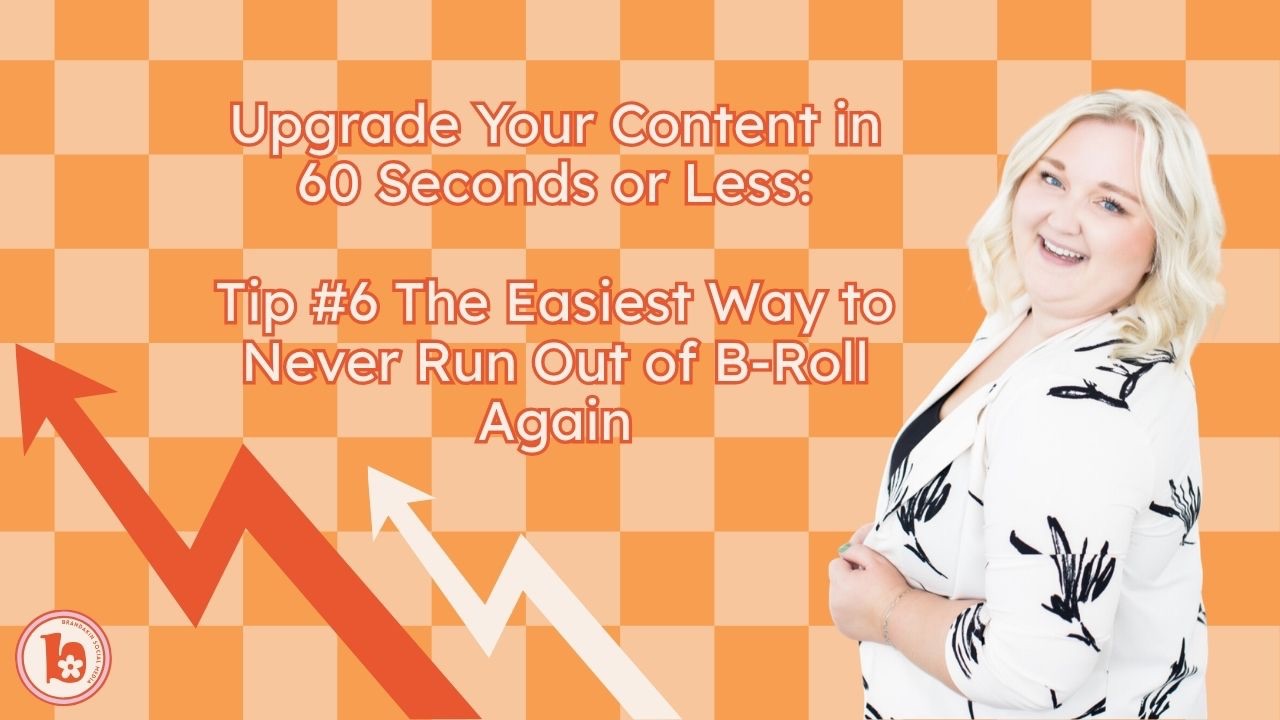 upgrade your content in 60 seconds or less part 6 caption with woman and checkered background