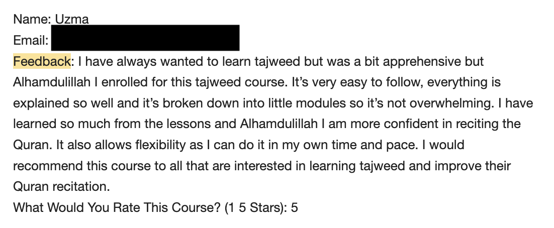 Tajweed Made Easy student feedback