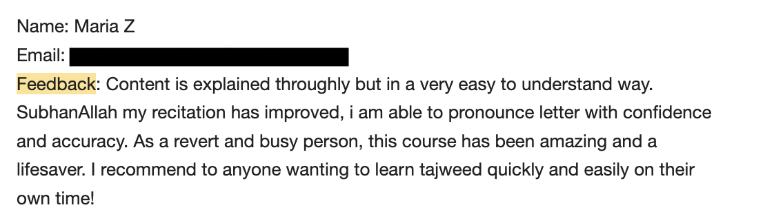Tajweed Made Easy student feedback