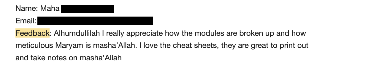 Tajweed Made Easy student feedback