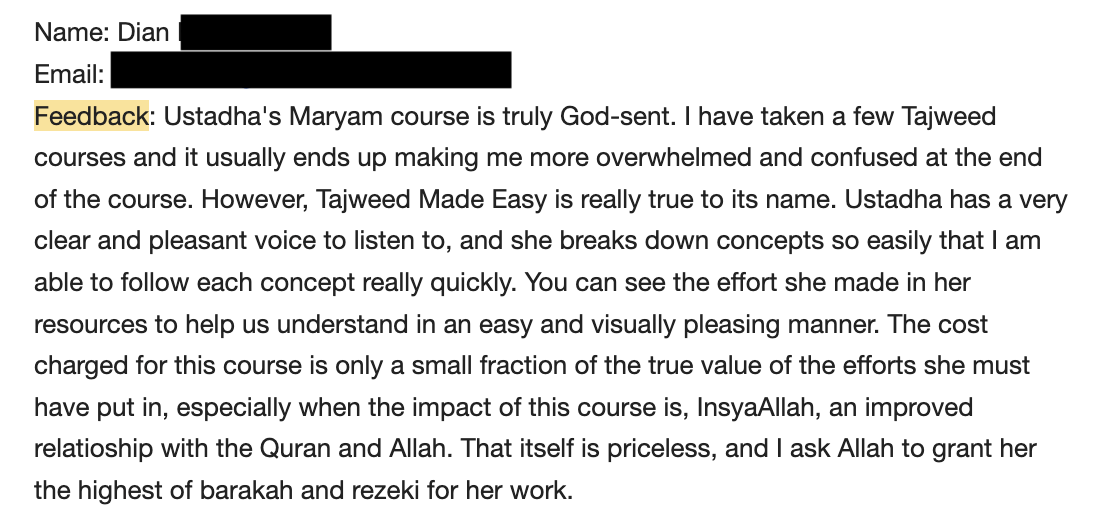 Tajweed Made Easy student feedback