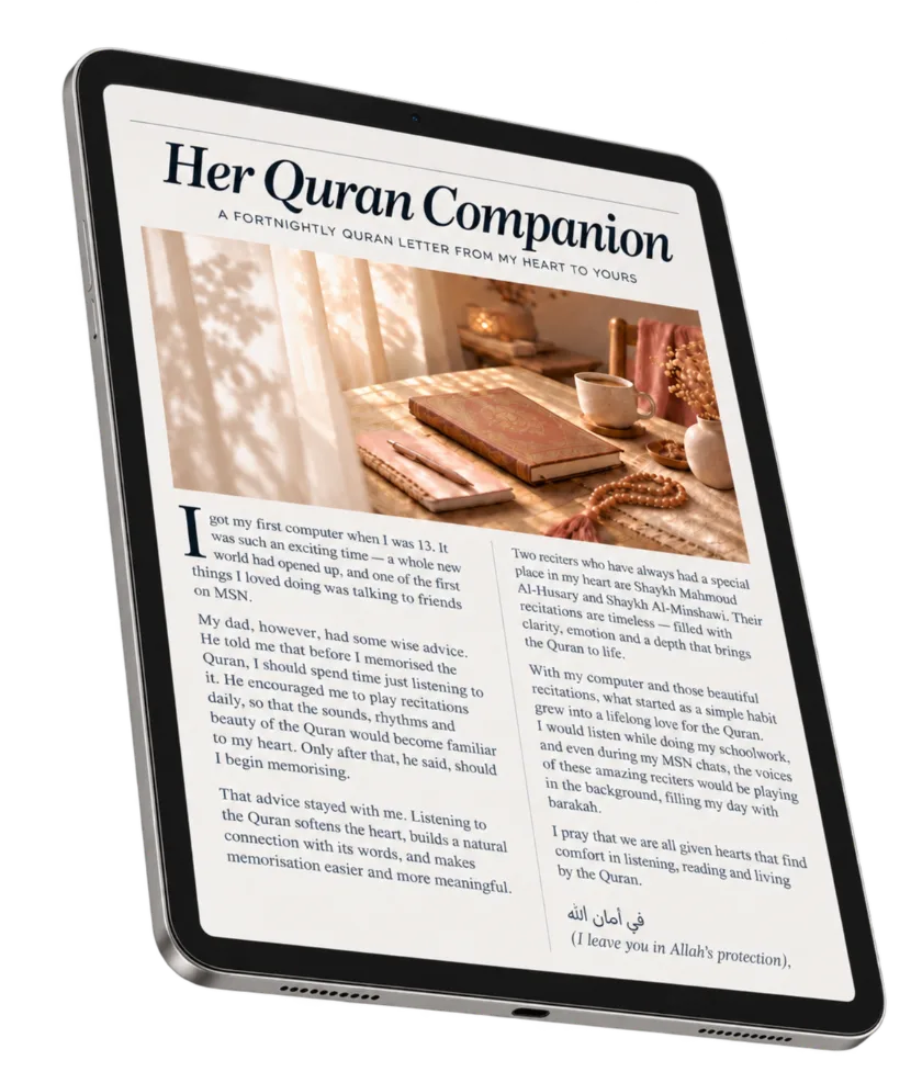 Her Quran Companion newsletter read on an iPad