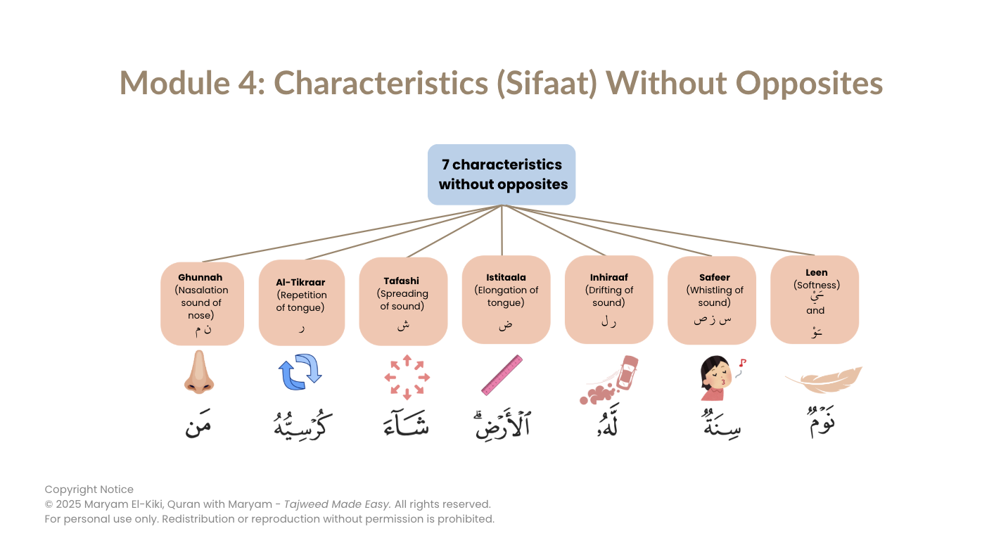 Characteristics of the letters shown with icons